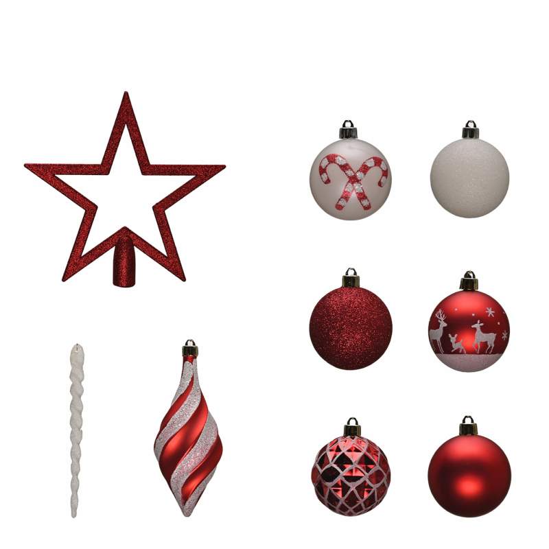 Karaca Home Fun Red Star Headed 19 Piece Tree Ornament Set Karaca Home Fun Red Star Headed 19 Piece Tree Ornament Set