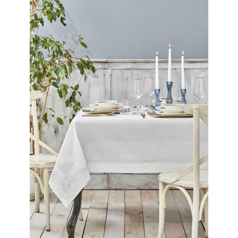 Karaca Home Ades White French Lace 160x240 Tablecloth Karaca Home Ades White French Lace 160x240 Tablecloth