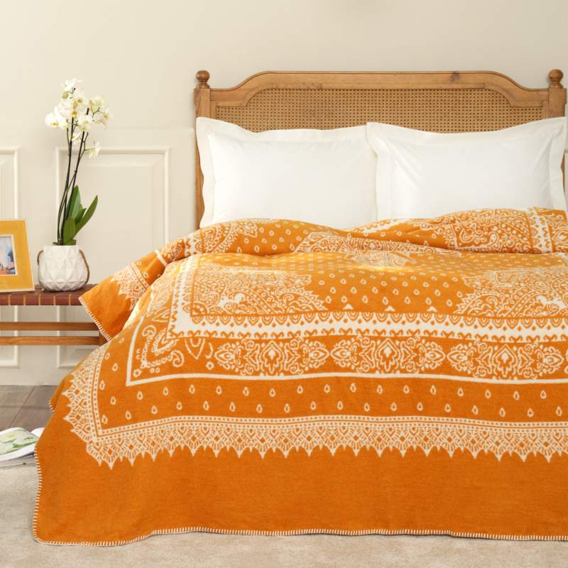 Karaca Home Evelina Mustard Double Cotton Blanket Karaca Home Evelina Mustard Double Cotton Blanket