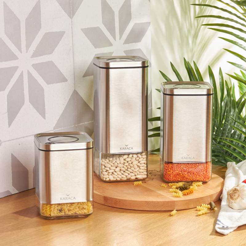 Karaca Avangart Inox 3-Piece Vacuum Glass Storage Container Set