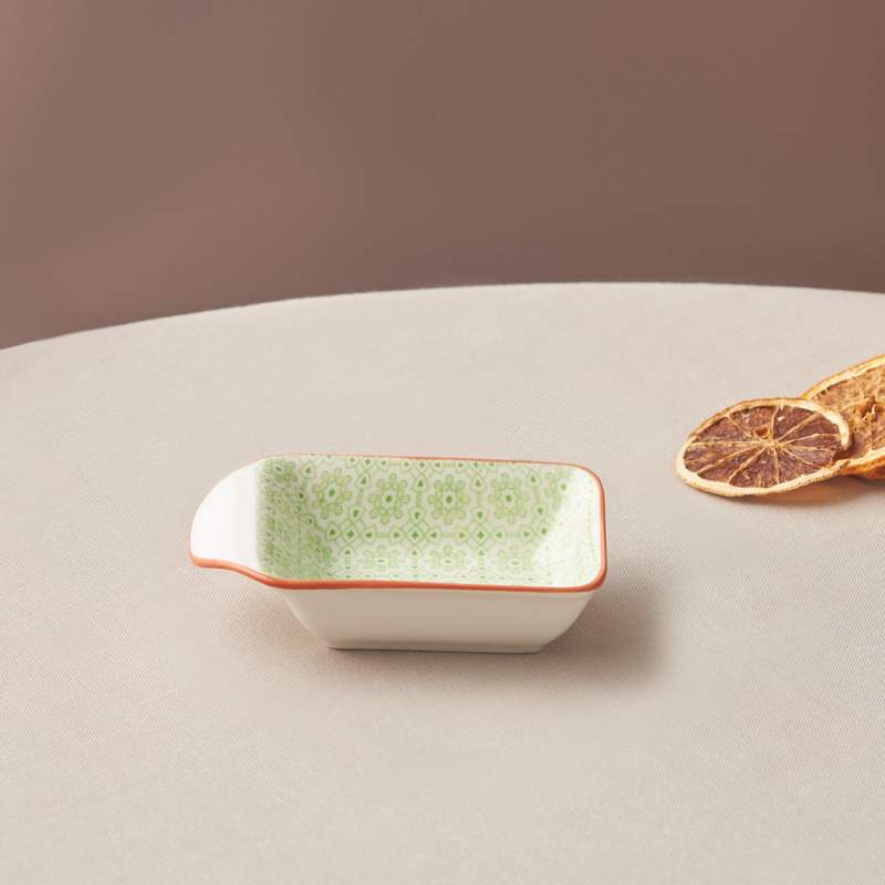 Karaca Floral Green Rectangle Cookie/Sauce Bowl 10 cm