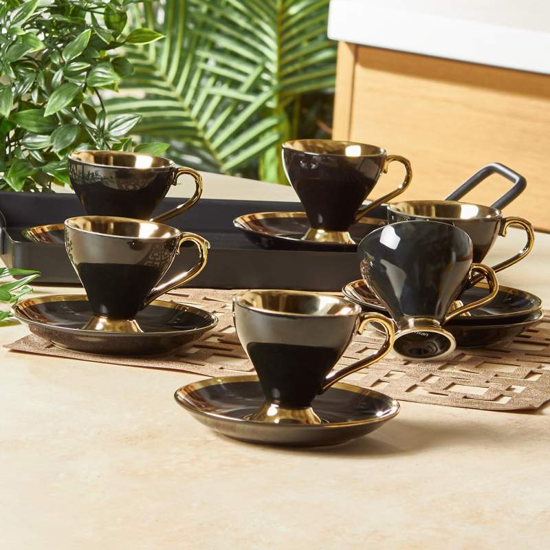 Emsan Luxury Black Set of 6 Coffee Cups 90 ml