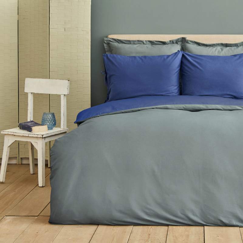Karaca Home Basic Gray Indigo 100% Cotton Double Sided Single Duvet Cover Set