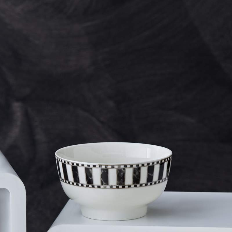 Karaca Checkered Striped Porcelain Snack Bowl 11 cm