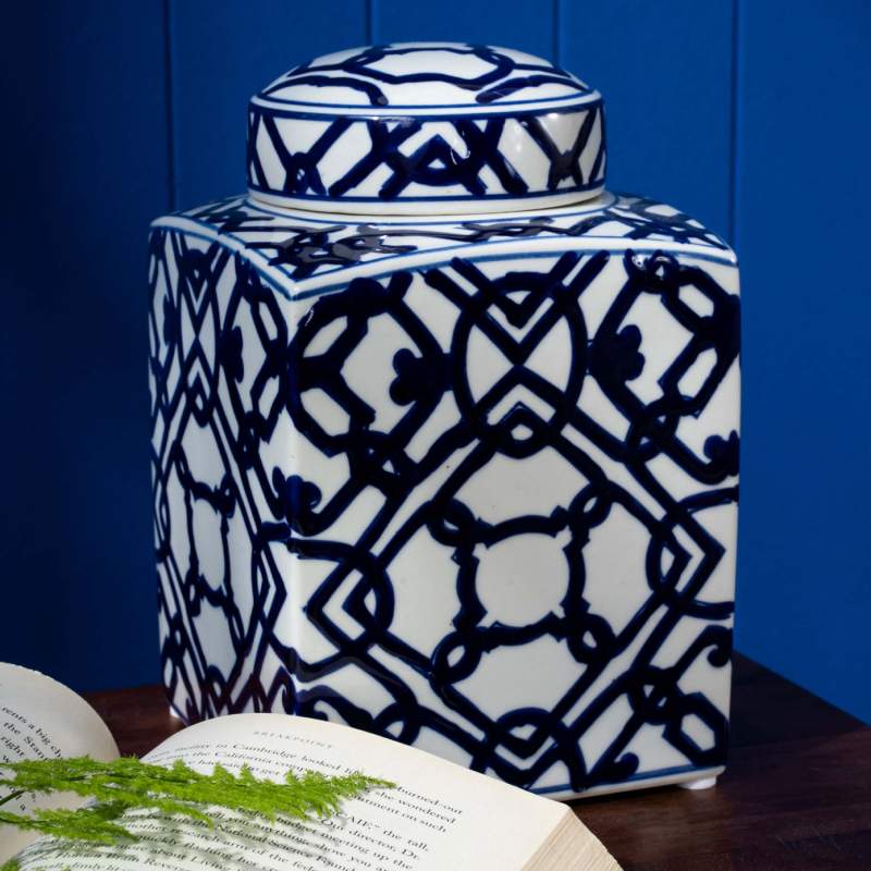 Karaca Home Blue White Rectangular Cube 22 cm Karaca Home Blue White Rectangular Cube 22 cm