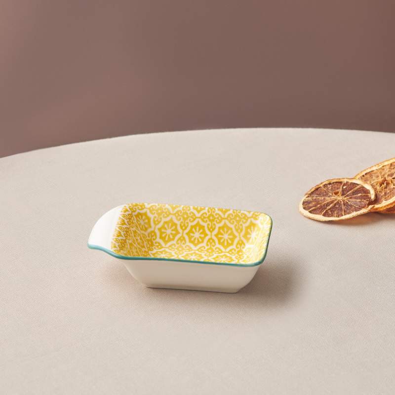 Karaca Floral Yellow Rectangle Cookie/Sauce Bowl 10 cm