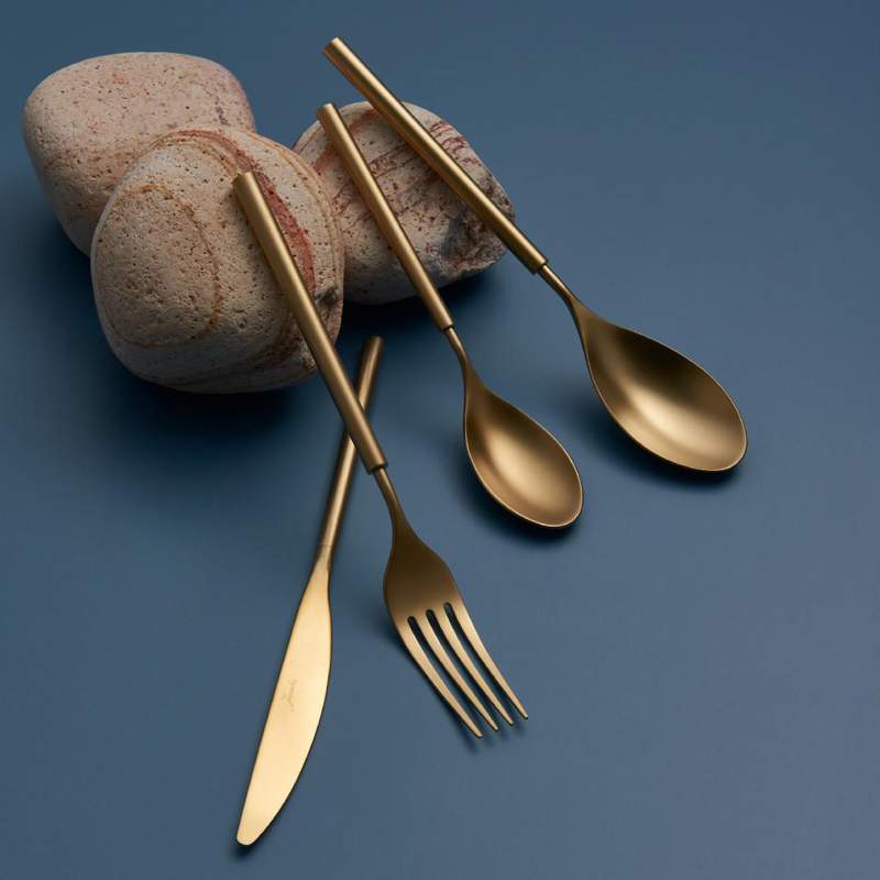 Jumbo 6000 Roller 12 Person 84 Pieces Full Matte Gold Cutlery Set