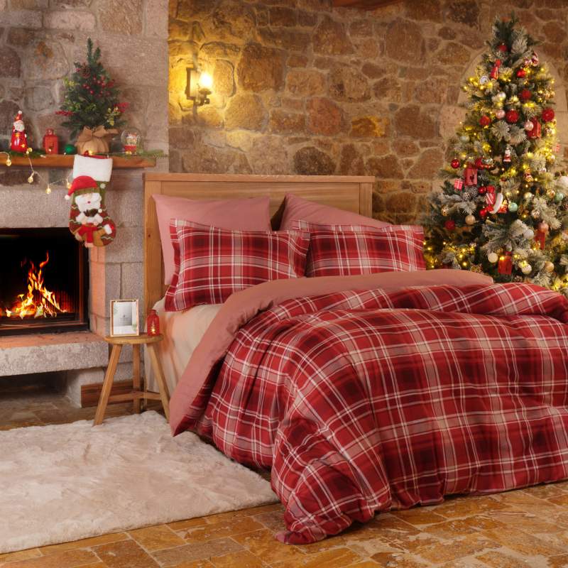 Karaca Home Lanza Red 100% Cotton Flannel Single Duvet Cover Set Karaca Home Lanza Red 100% Cotton Flannel Single Duvet Cover Set