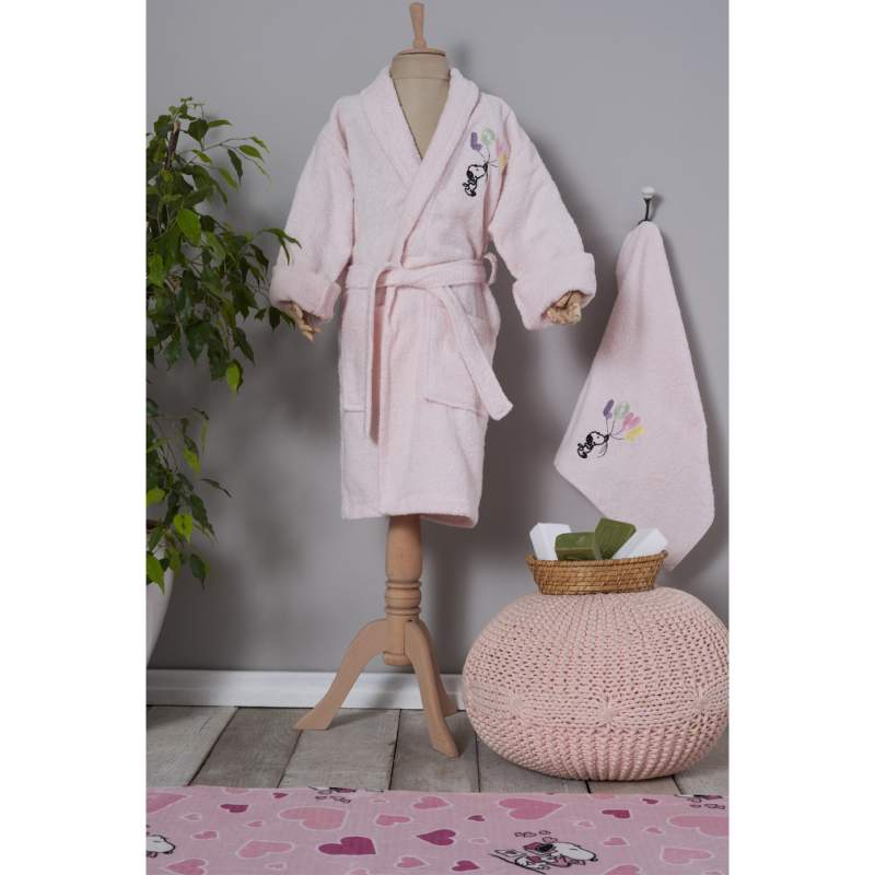 Peanuts by Karaca Home Love Powder Embroidered Childrens Bathrobe Set 8-10 Years Peanuts by Karaca Home Love Powder Embroidered Childrens Bathrobe Set 8-10 Years