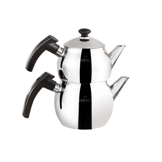 Karaca 3 Piece Stainless Steel Induction Teapot Set with Porcelain