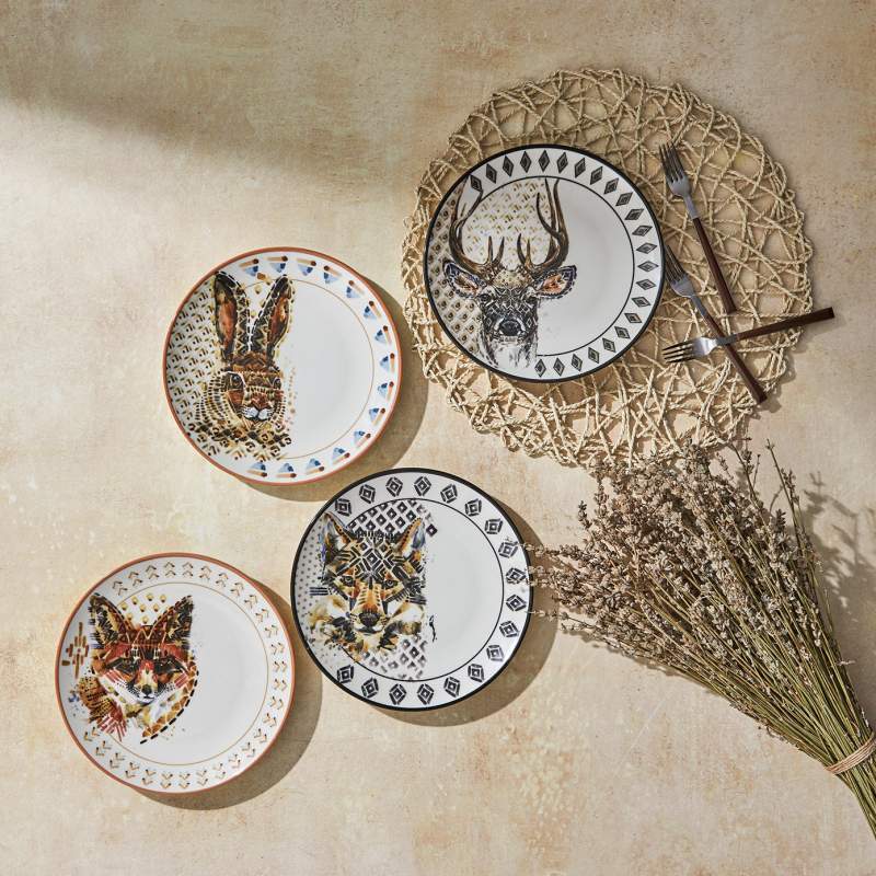 Emsan Hunter 4 Piece Porcelain Dessert Plate