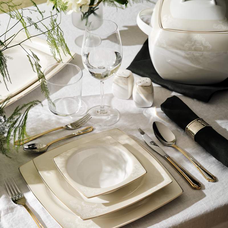 Emsan Fine Bone Sedef 60 Pieces 12 Person Dinnerware Square Square