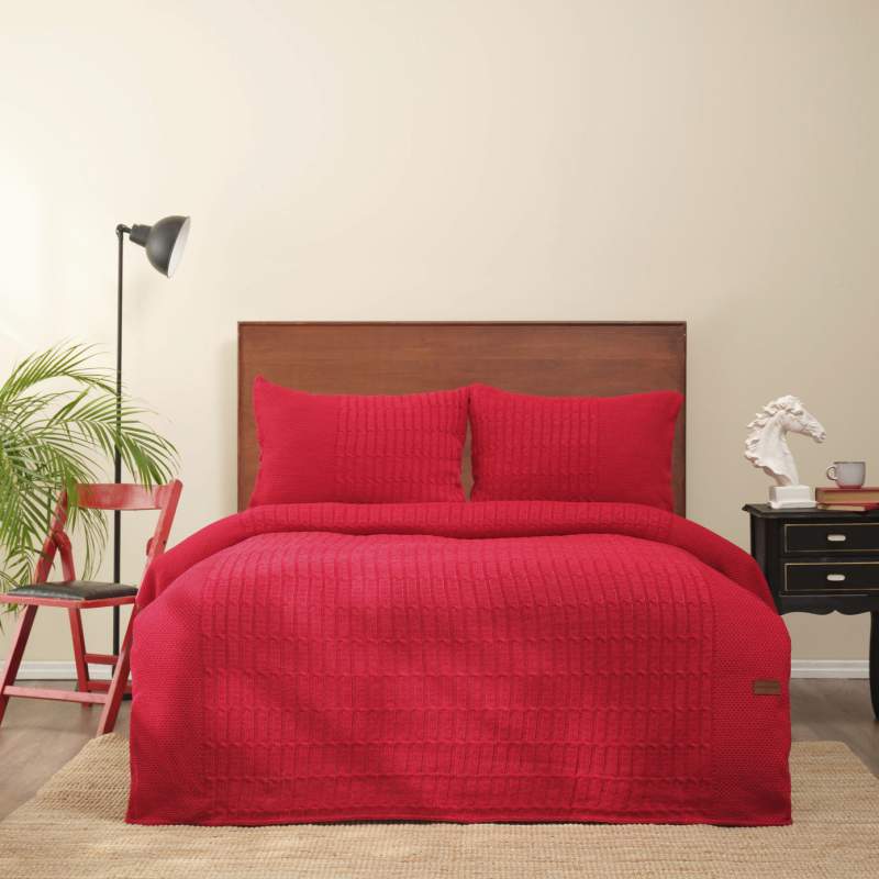 Karaca Home Manira Red Double Knitwear Bed Cover Set Karaca Home Manira Red Double Knitwear Bed Cover Set