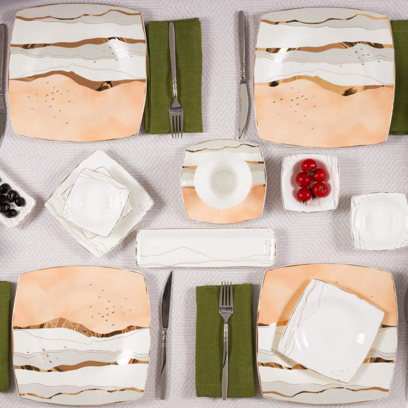 Karaca Fine Pearl Ocaso 26 Pieces Square Breakfast/Serving Set for 6 Persons