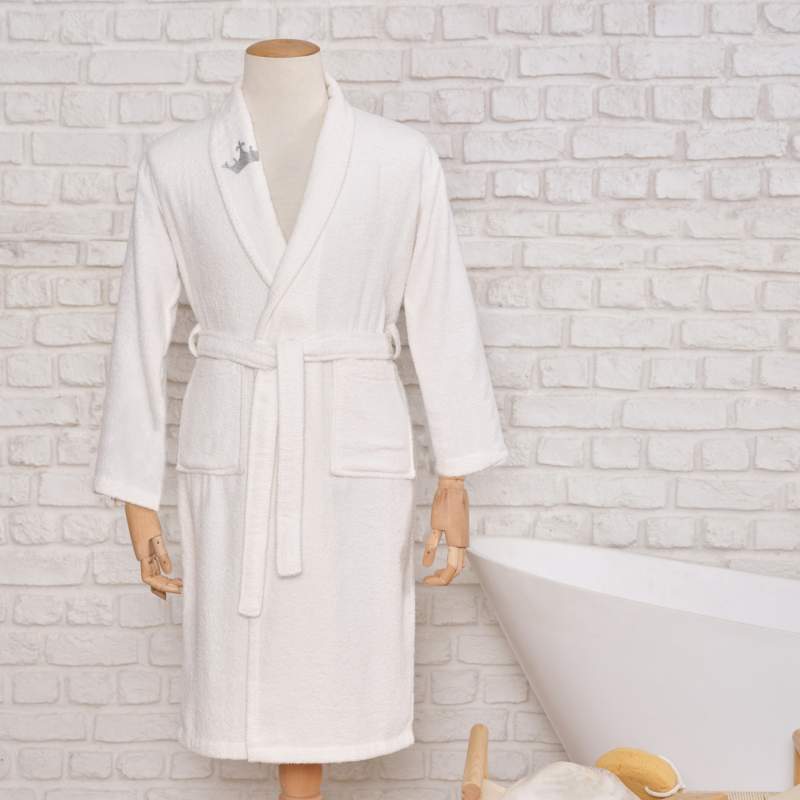 Karaca Home King Embroidered OffWhite 100% Cotton Mens Bathrobe L/XL