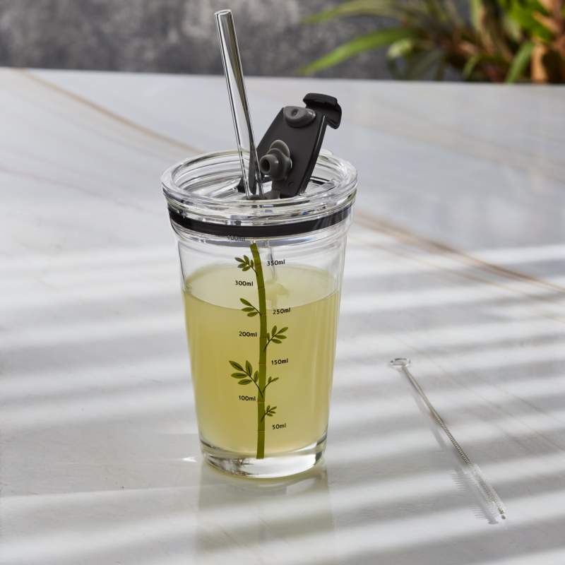 Karaca Green Life Glass with Straw 400 ml