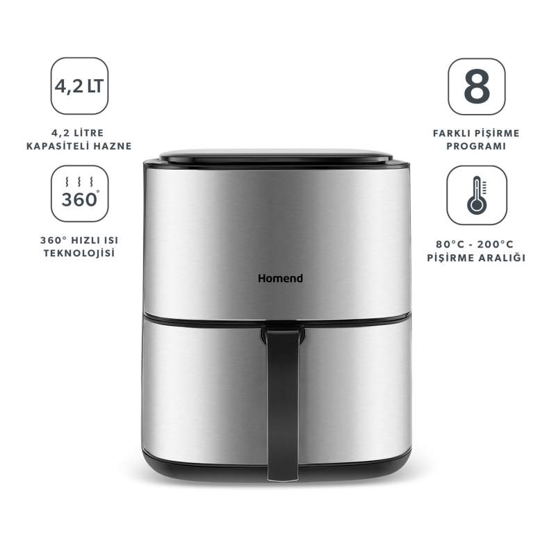 Homend Airfryday 2506H 8 Different Programs 4.2 Liter Inox Airfryer