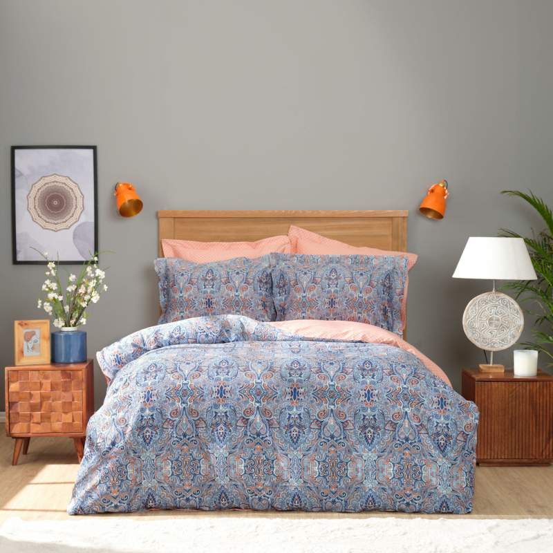 Karaca Home Evan İndigo Double 100% Cotton Satin Duvet Cover Set Karaca Home Evan İndigo Double 100% Cotton Satin Duvet Cover Set
