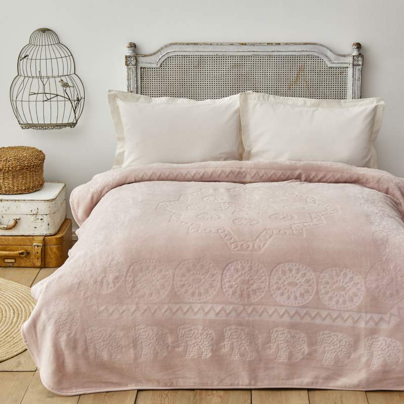 Karaca Home Elephant Powder Double Soft Embosy Blanket Karaca Home Elephant Powder Double Soft Embosy Blanket