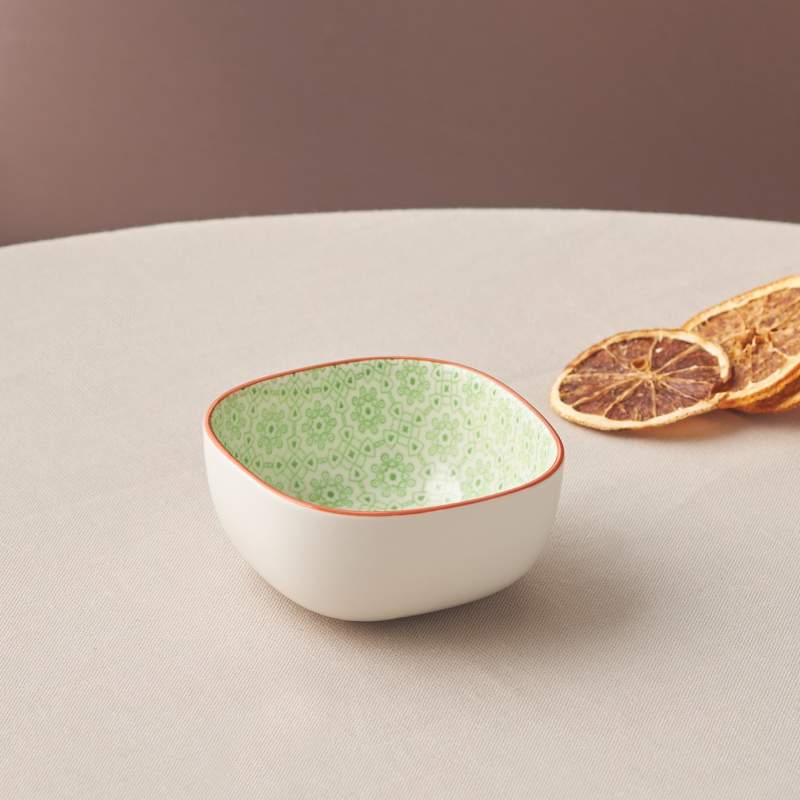 Karaca Floral Green Square Snack Plate 10 cm