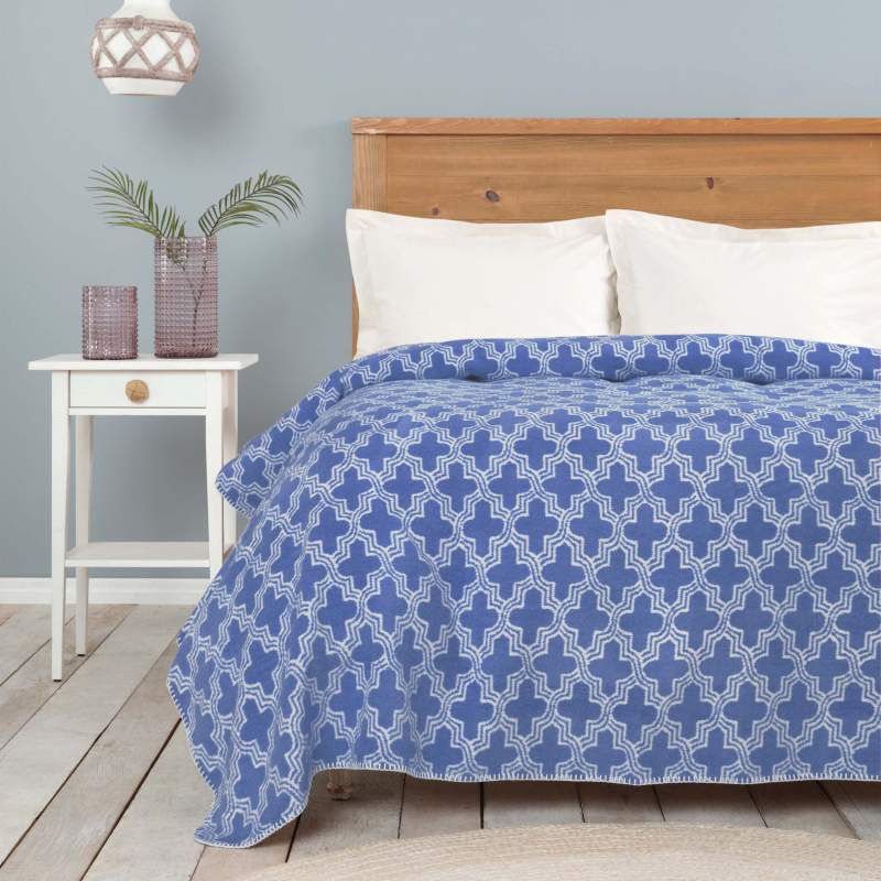 Karaca Home Benita Indigo Double Cotton Blanket Karaca Home Benita Indigo Double Cotton Blanket
