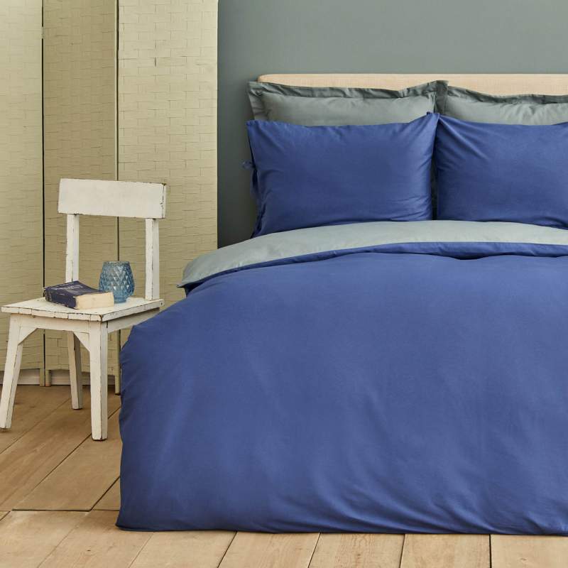 Karaca Home Basic Navy Blue Petrol 100% Cotton Double Sided Double Duvet Cover Set
