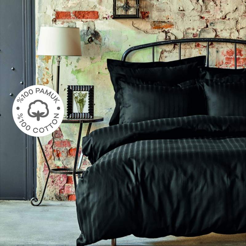 Karaca Home Charm Bold Black 100% Cotton Satin Single Duvet Cover Set Karaca Home Charm Bold Black 100% Cotton Satin Single Duvet Cover Set