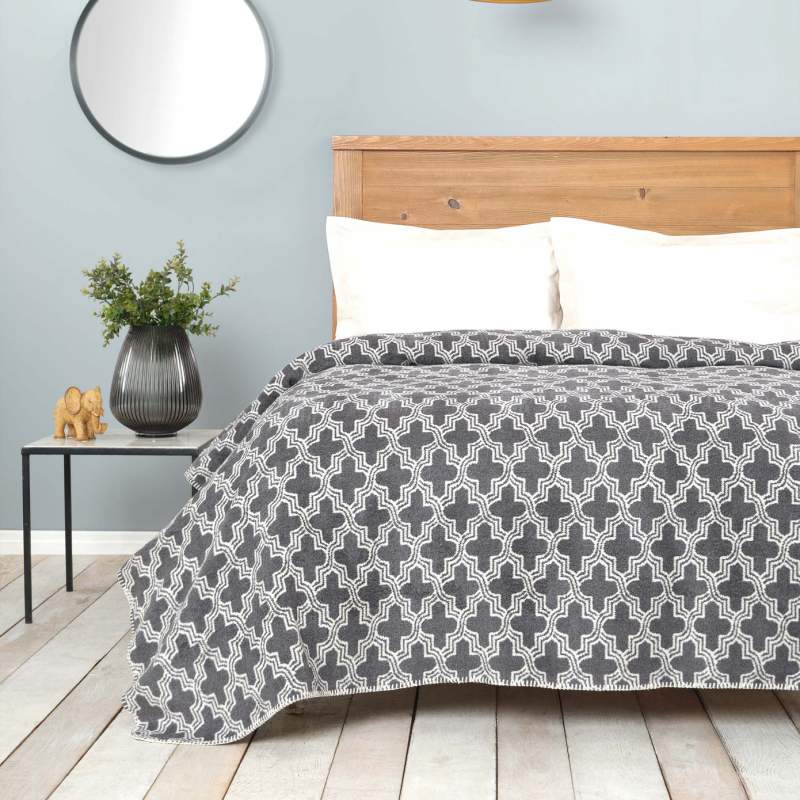 Karaca Home Benita Gray Double Cotton Blanket Karaca Home Benita Gray Double Cotton Blanket