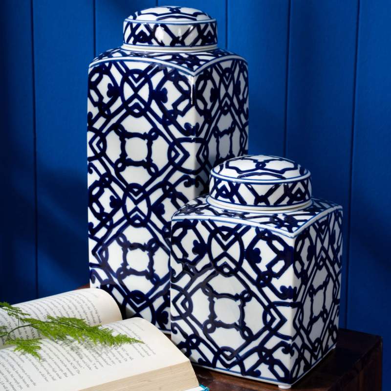 Karaca Home Blue White Rectangular Cube 37 cm Karaca Home Blue White Rectangular Cube 37 cm