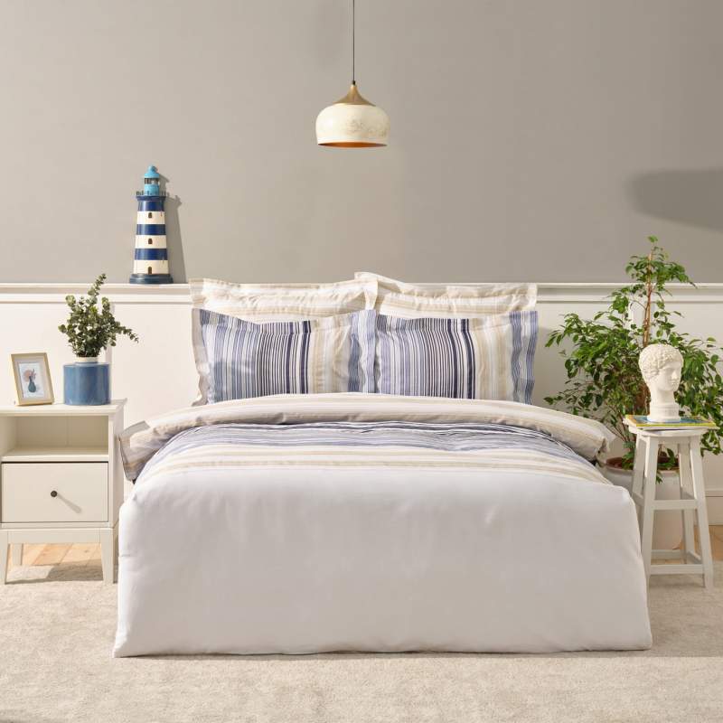 Karaca Home Nolan Blue Double 100% Cotton Satin Duvet Cover Set