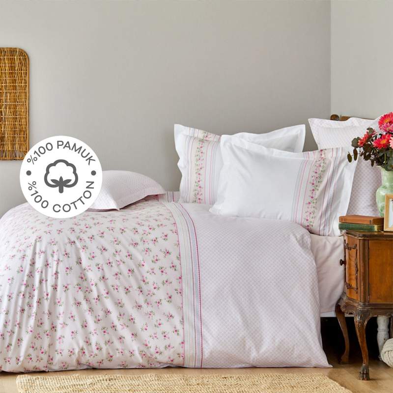 Karaca Home Glen Pink 100% Cotton Single Duvet Cover Set Karaca Home Glen Pink 100% Cotton Single Duvet Cover Set