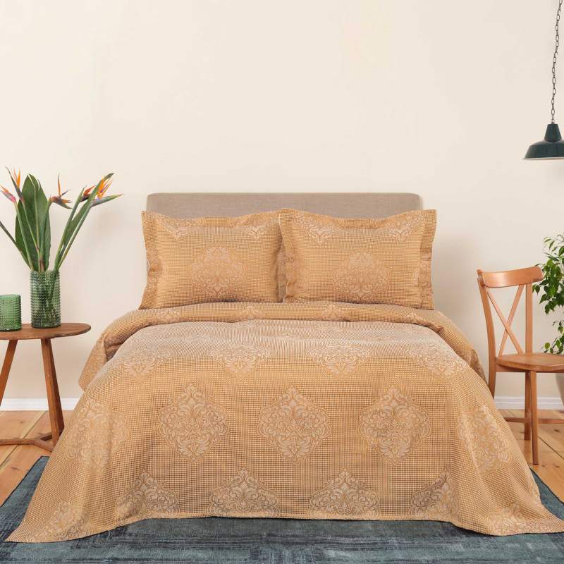 Karaca Home Amelie Mustard Double Bedspread Set Karaca Home Amelie Mustard Double Bedspread Set
