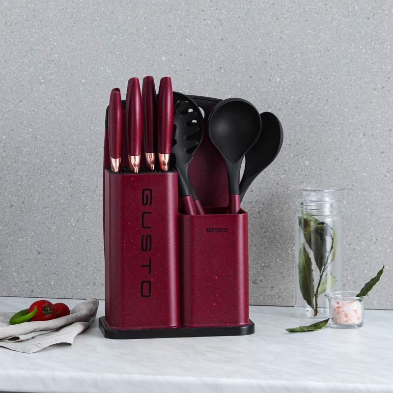 Karaca Gusto Claret Red 12 Piece Knife/Cutting Board Set