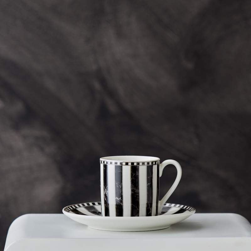 Karaca Checkered Striped Single Porcelain Coffee Cup 90 ml
