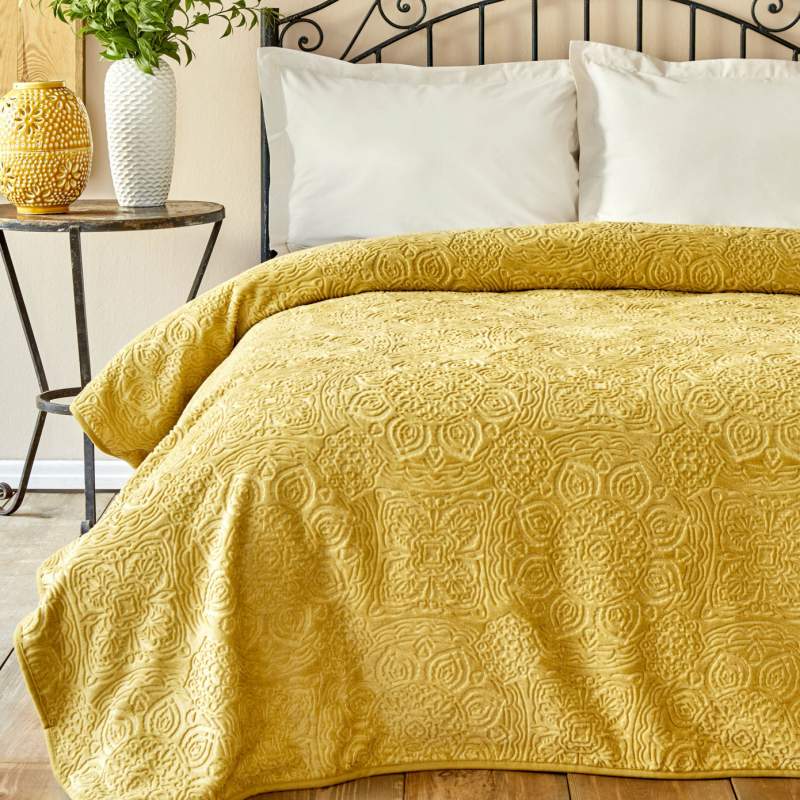 Karaca Home Scala Mustard Double Embosy Blanket Karaca Home Scala Mustard Double Embosy Blanket