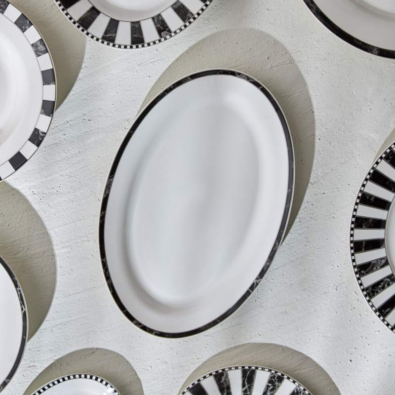 Roe Checkered Small Porcelain Boat Plate 30 cm