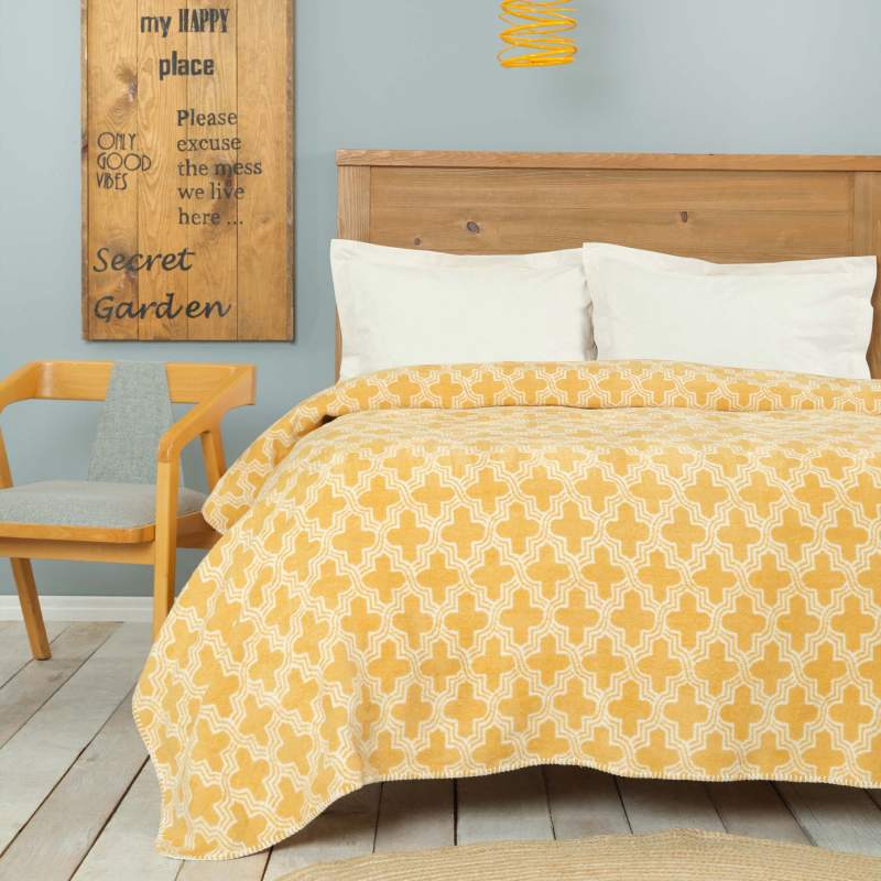 Karaca Home Benita Mustard Double Cotton Blanket Karaca Home Benita Mustard Double Cotton Blanket