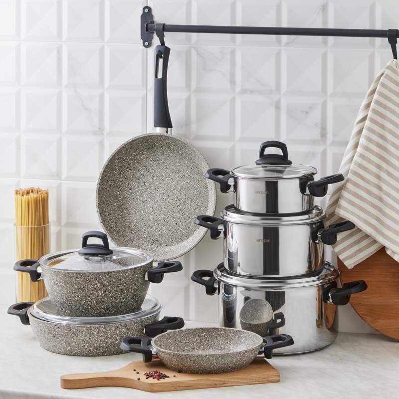Emsan Experto 12 Pieces Granite - Steel Cookware Set