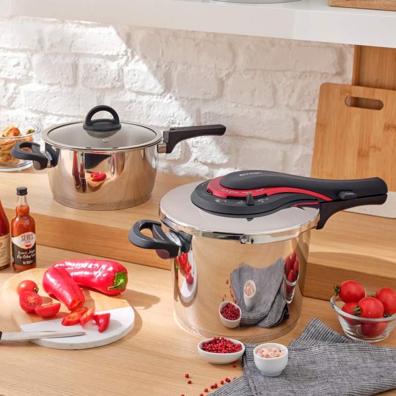 Emsan Up-line Red 4+6 Lt Classic Stainless Steel Pressure Cooker Set