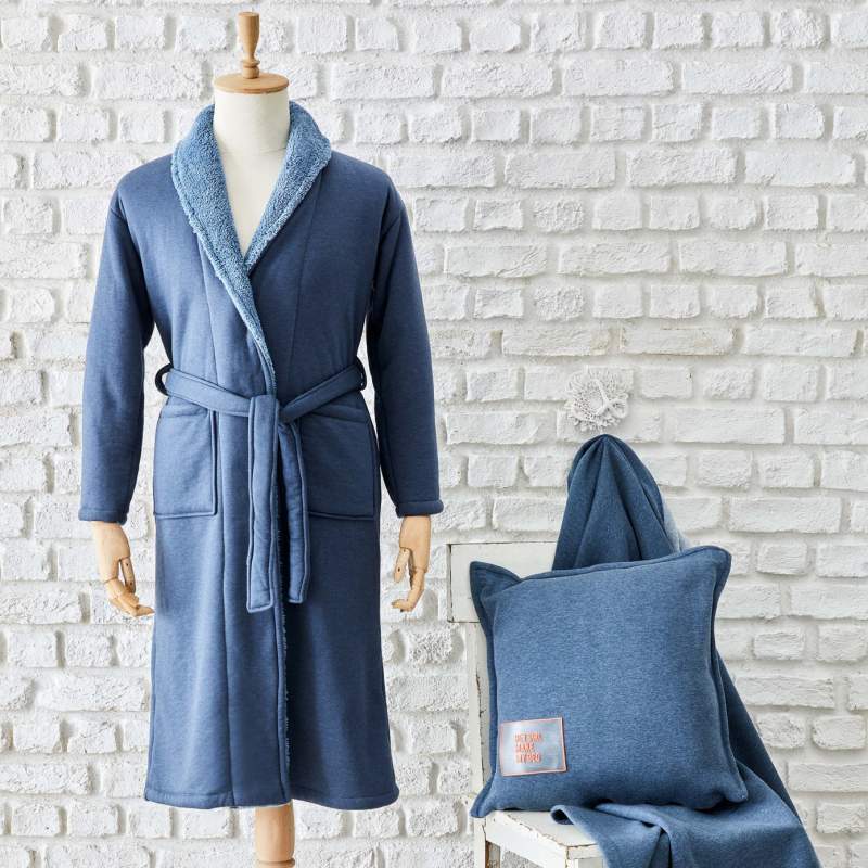 Karaca Home Softy Indigo 100% Cotton Embroidered Bathrobe L/XL Karaca Home Softy Indigo 100% Cotton Embroidered Bathrobe L/XL