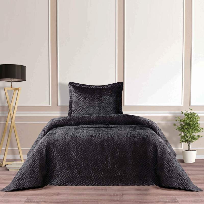 Karaca Home Lamia Anthracite Velvet Single Bedspread Karaca Home Lamia Anthracite Velvet Single Bedspread