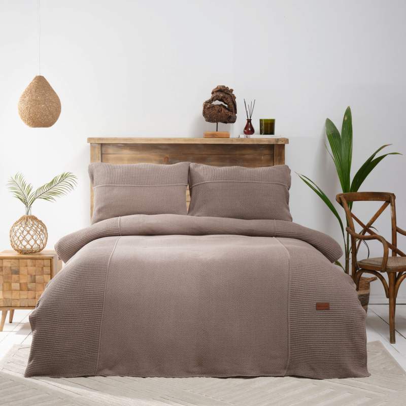 Karaca Home Rimba Beige Double Knitwear Bed Cover Set Karaca Home Rimba Beige Double Knitwear Bed Cover Set