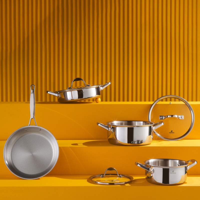 Karaca 3Ply PowerSteel 316+ Steel 7 Pieces Steel Honeycomb Cookware Set