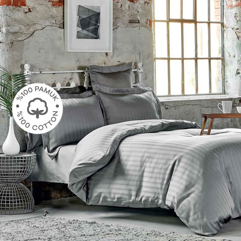Karaca Home Charm Bold Gray 100% Cotton Satin Double Duvet Cover Set Karaca Home Charm Bold Gray 100% Cotton Satin Double Duvet Cover Set