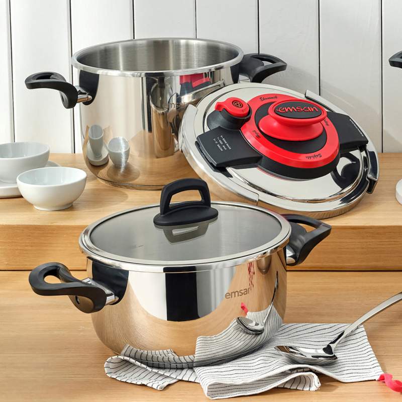 Emsan Montana Induction Pressure Cooker Set Black Red 4+6 Liter