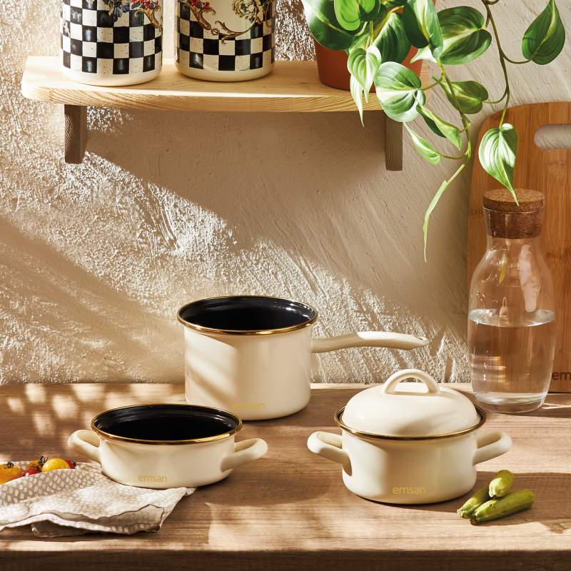 Emsan Tosca 3-Piece Midi Cookware Set Ecru