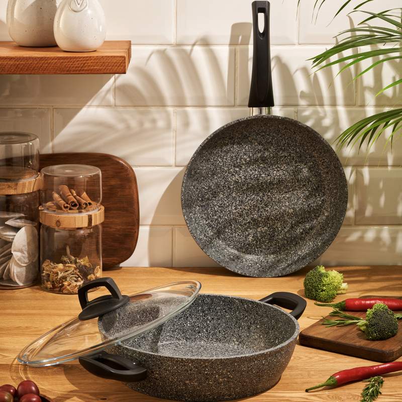 Emsan Lucca 3-Piece Cookware and Pan Set Gray Blue 26 cm