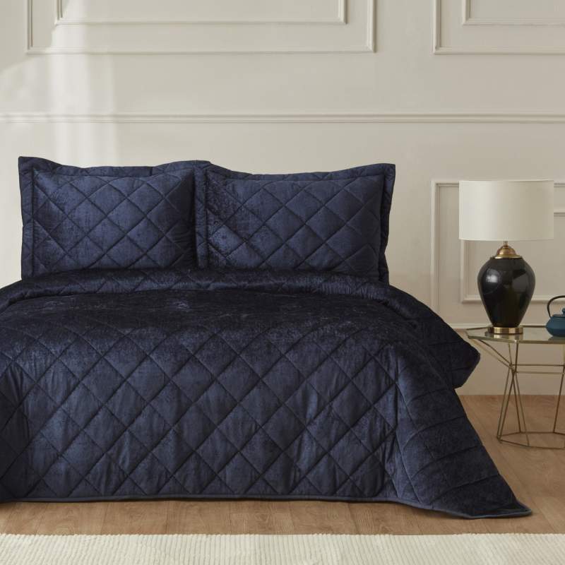 Karaca Home Plain Double Quilted Bedspread Indigo Karaca Home Plain Double Quilted Bedspread Indigo
