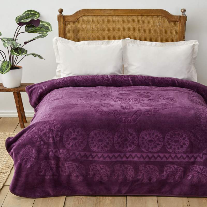 Karaca Home Elephant Plum Double Soft Embosy Blanket Karaca Home Elephant Plum Double Soft Embosy Blanket