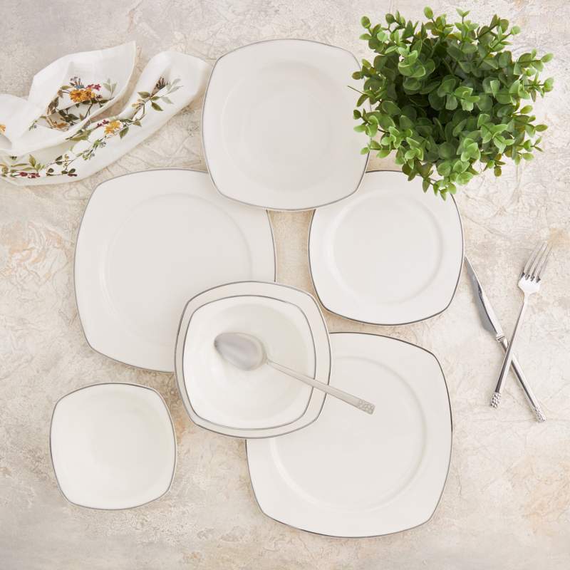 Karaca Adelia 24 Pieces 6 Person Porcelain Platinum Half Square Dinnerware